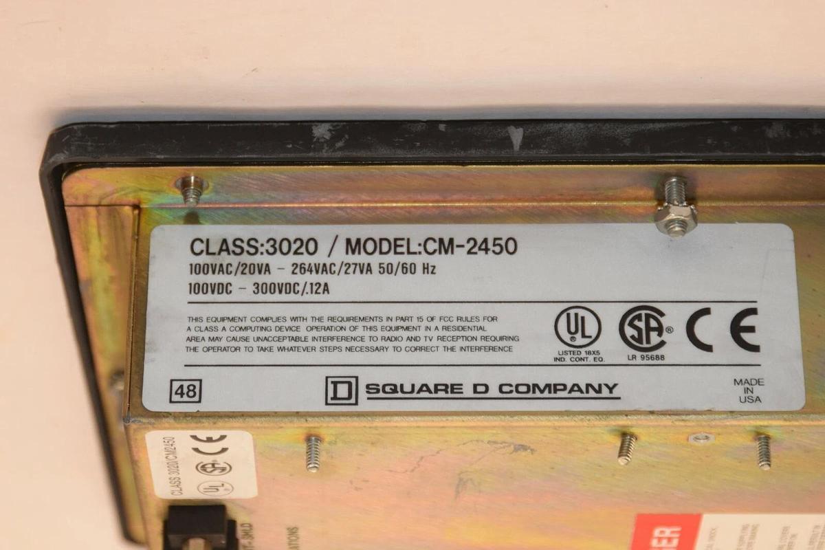 Used SQUARE D POWER LOGIC 3020/CM-2450 3020 CM-2450 100VAC/20VA CIRCUIT MONITOR
