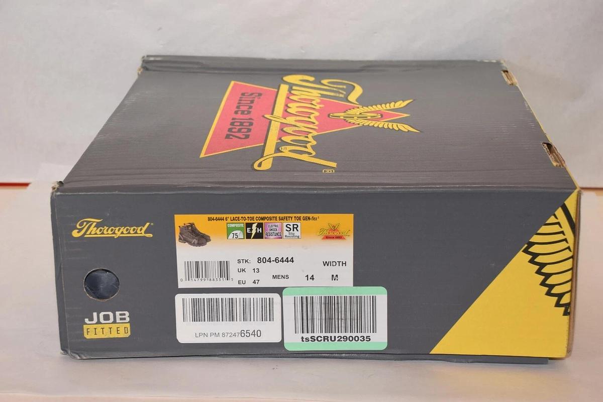 THOROGOOD 804-6444 Men 14 M 6" Lace-To-Toe Composite Safety Toe Gen-Flex2, Black