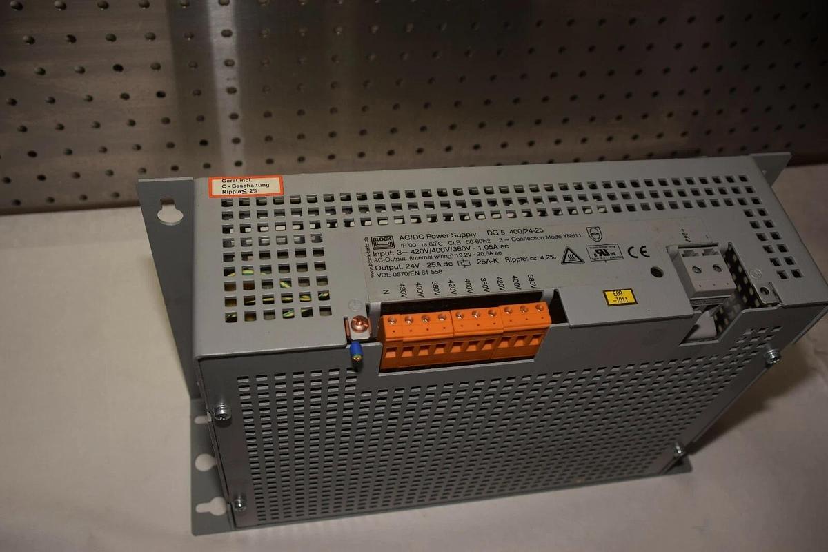 Used BLOCK AC/DC Power Supply  DG5400/24-25  3ph to 24Vdc 3 Phase converter 24VDC 25A