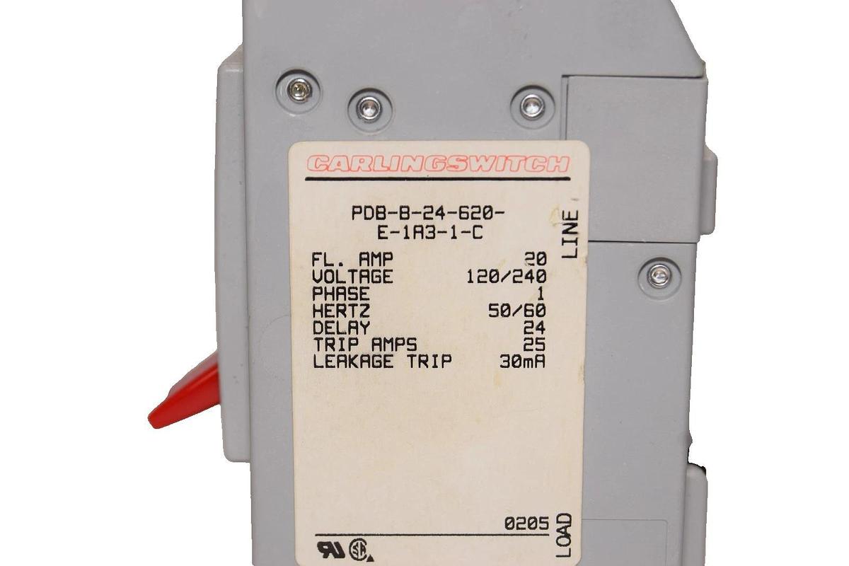 Used Carlingswitch 20A SmartGuard Circuit Breaker 20 Amp PDB-B-24-620-E-1A3-1-C