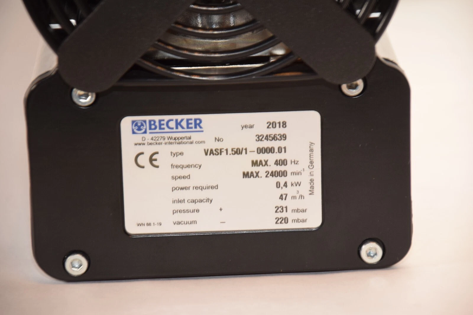Used BECKER Double Stage Vacuum Pump VASF1.50/1-0000.01 0,4kW 1802-02356 100-240v