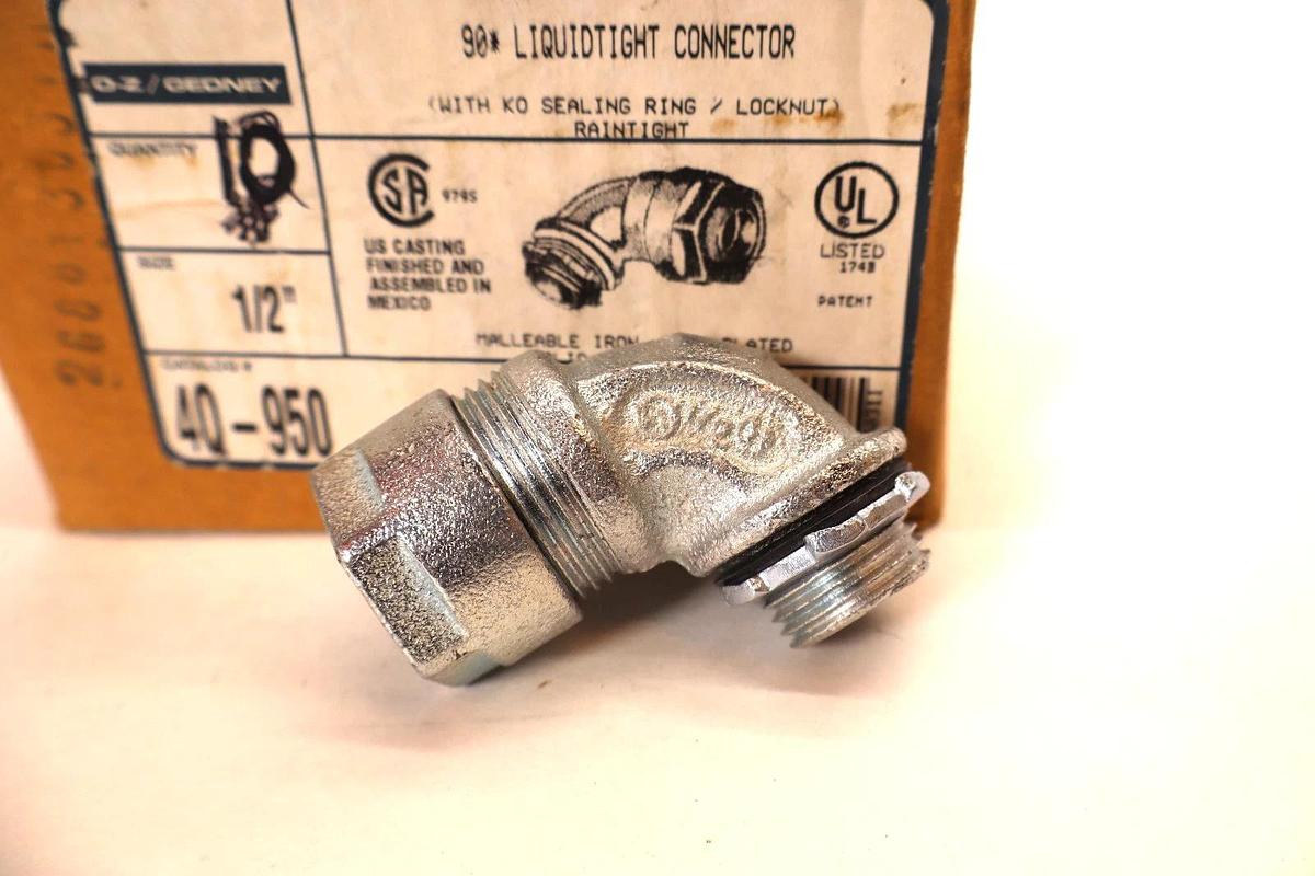 O-Z / Gedney 4Q-950 1/2" 90° Liquidtight Connector (New - Box of 10)