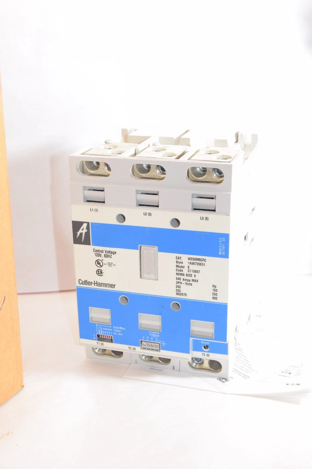Cutler Hammer W200M6CFC, Advantage Starter Size 6, 400HP, 540A, W+200M6CFC, New