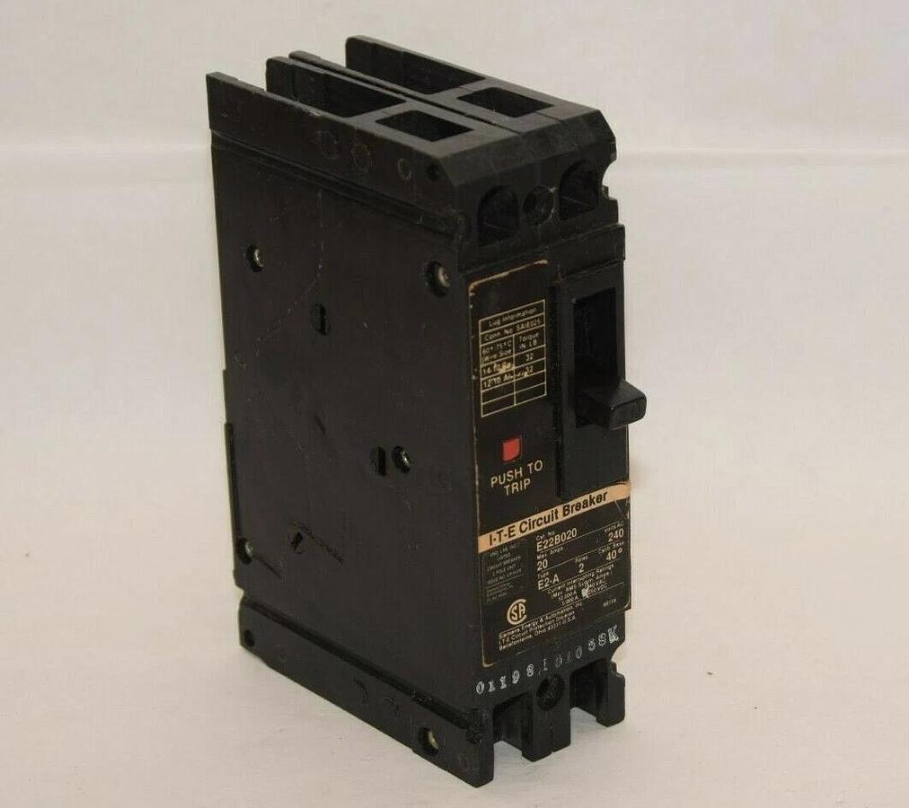 Used ITE E22B020 20A 20 Amp 20 A 240Vac 2P Type E2-A Circuit Breaker