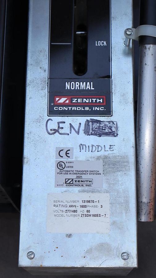 Used Zenith Automatic Transfer Switch 1600a 1600 Amp 3ph 277/480v ZTSDH160ES-7