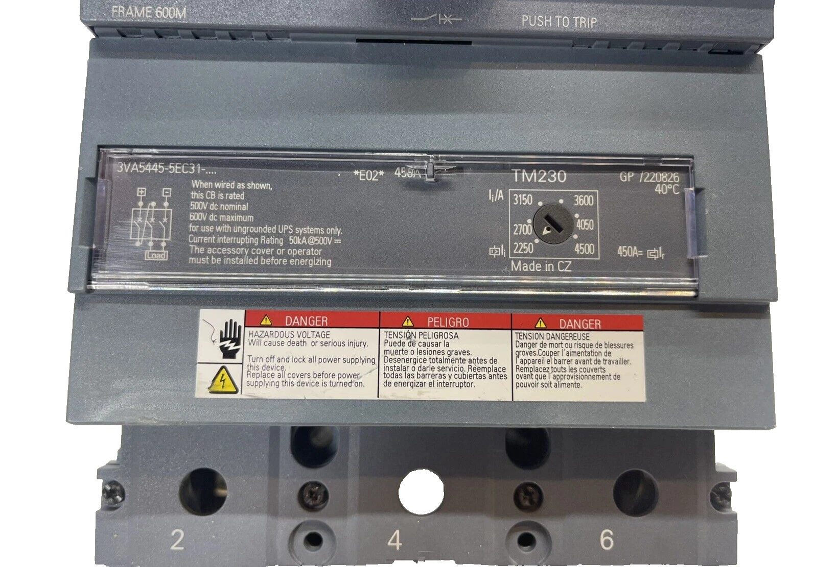 Siemens 450a Breaker 3VA5445-5EC31-0AA0 450 Amp 3VA5445-5EC31 0AA0