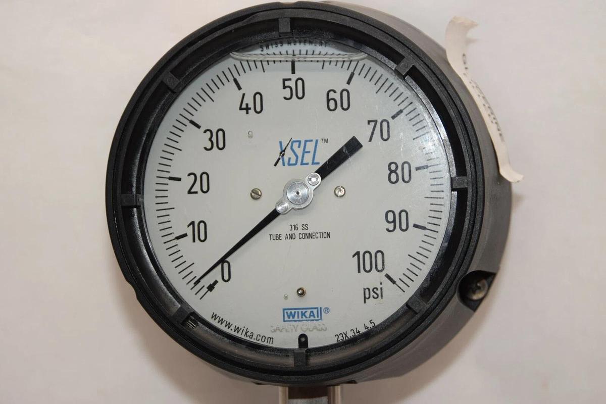 (NEW) WIKA 23x.34 4.5 4.5" Face 0-100psi 316 SS Tube and Connection XSEL Gauge