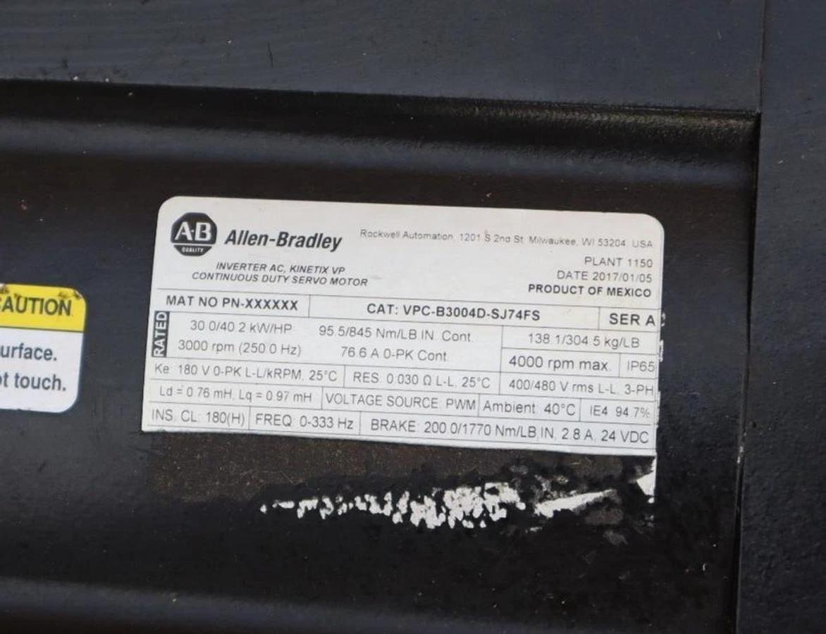 Refurbished ALLEN BRADLEY Inverter AC Kinetix VP Servo Motor VPC-B3004D-SJ74FS 30kw  REFURB