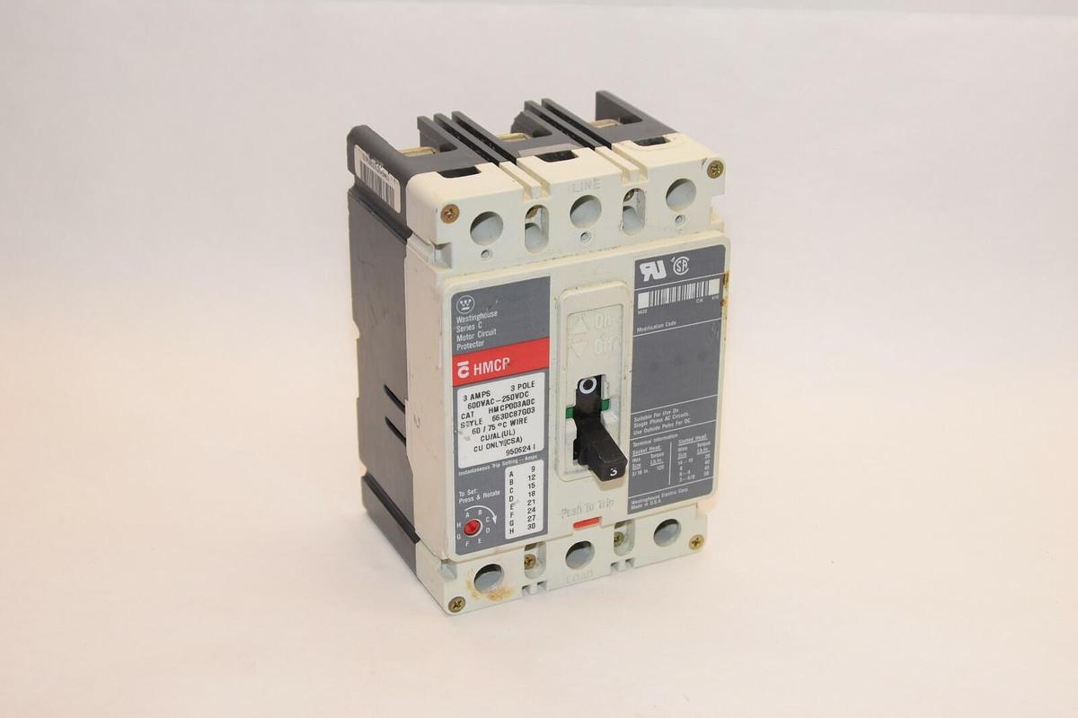 (New) WESTINGHOUSE 6630C87G03 HMCP0D3A0C 3 Amp 3A 3P Series C Circuit Breaker