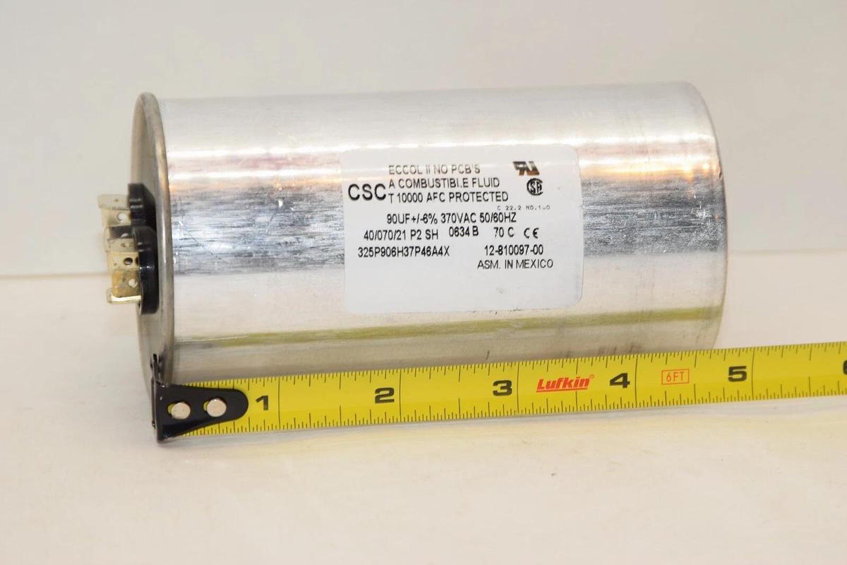 Used Lot of 2- CSC 12-810097-00 325P906H37P46A4X 90uF +/-6% 370Vac 50/60Hz Capacitor