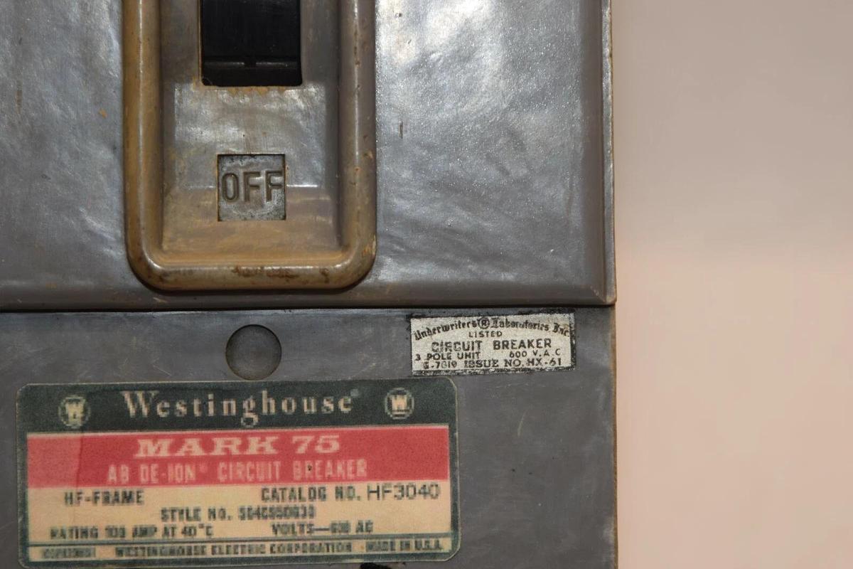 Used WESTINGHOUSE HF3040 HX-61 3P 40A 40 Amp 40 A HF-Frame Mark 75 Circuit Breaker