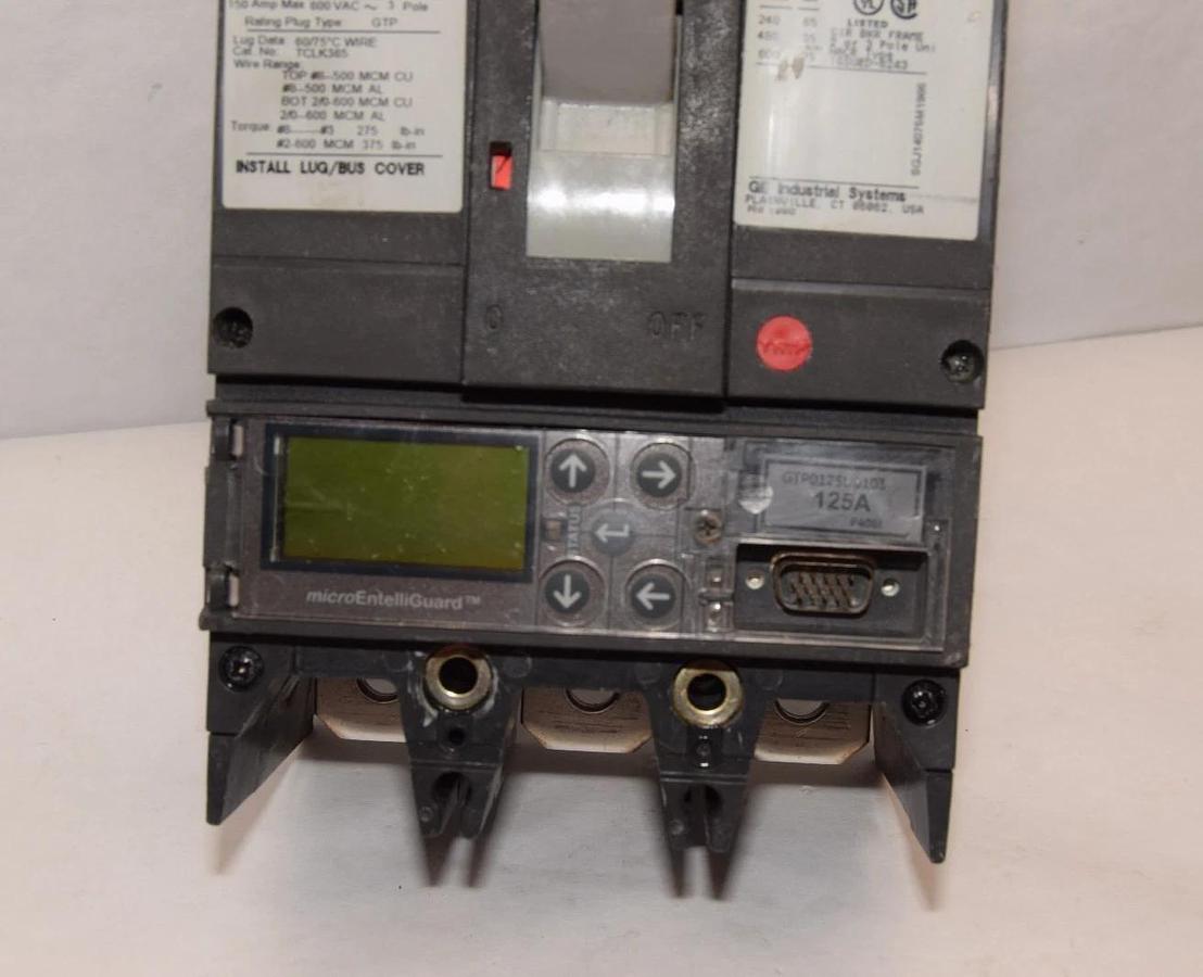 Used GE Spectra RMS Hi-Break Breaker 150A 150 Amp 600v 3p SGHC3601L3XX 125a plug