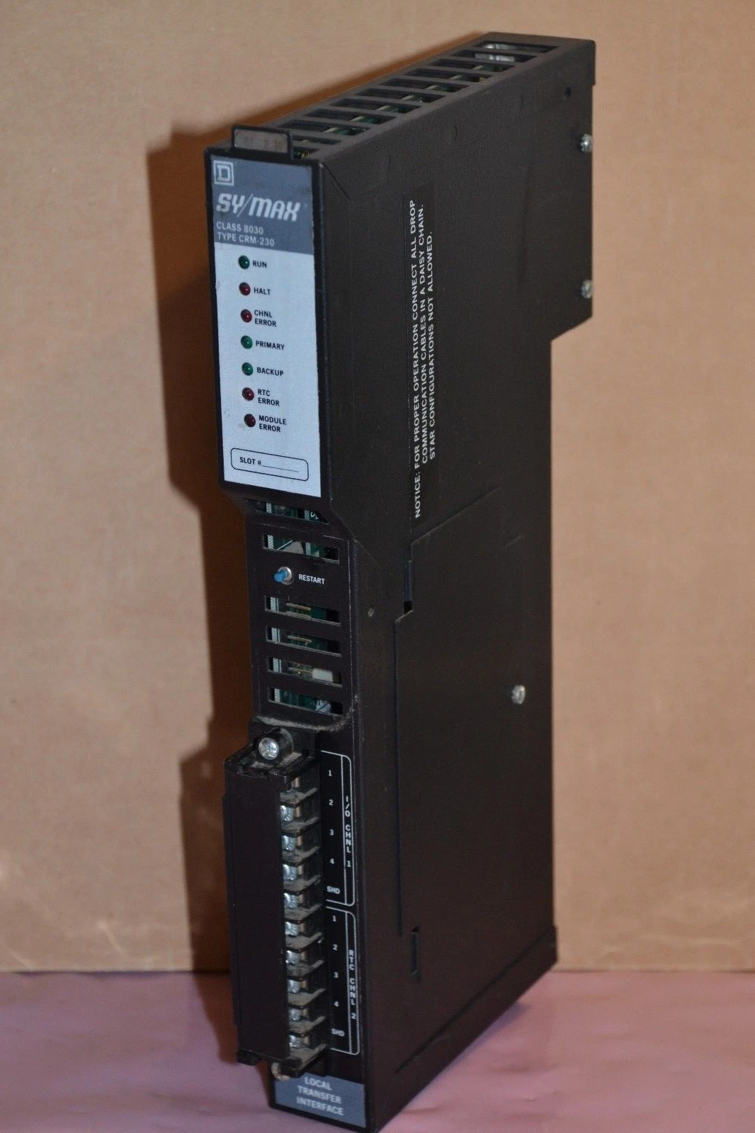 Used Square D Sy/Max Symax Local Transfer Interface 8030 CRM230 CRM-230 E1 Rev 2.30