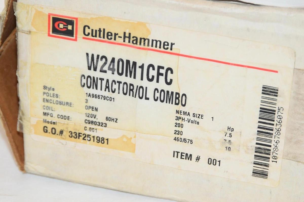 (NEW) CUTLER HAMMER W240M1CFC 3P 27A 3Phs Coil Contactor / OL Combo WB13FJ