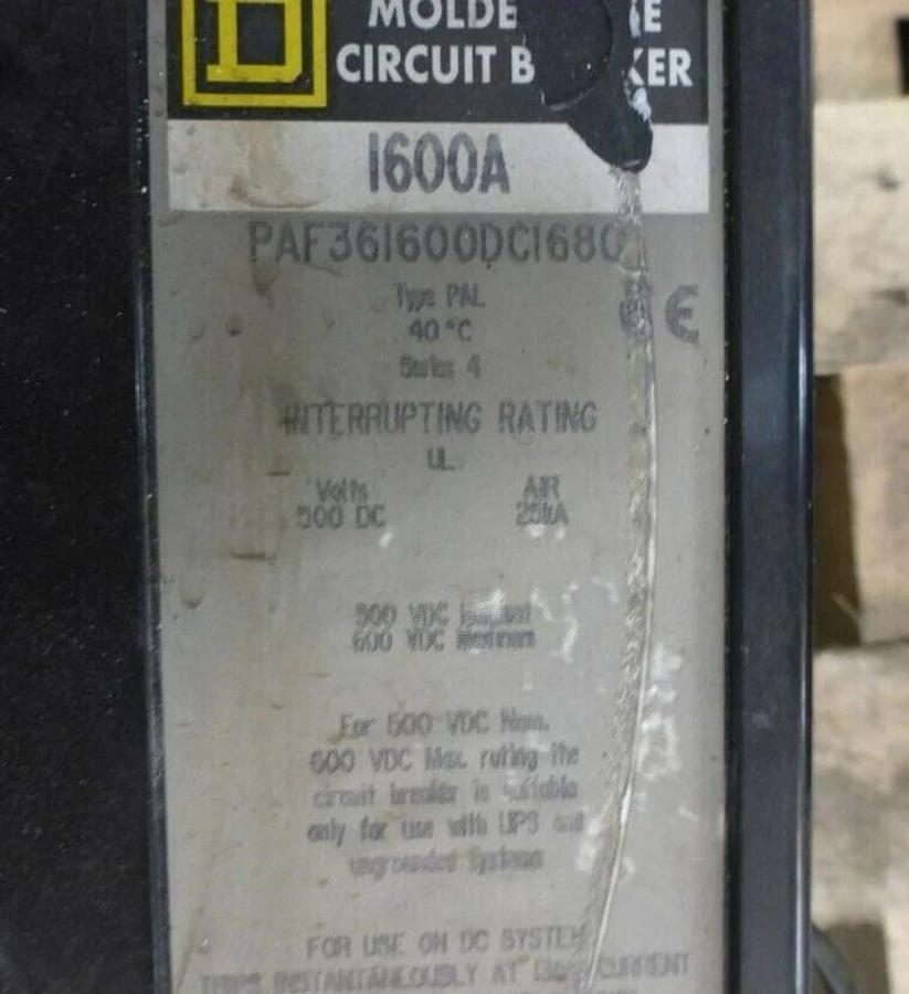Used Square D PAF361600DC1680 1600A DC Circuit Breaker 1600 Amp