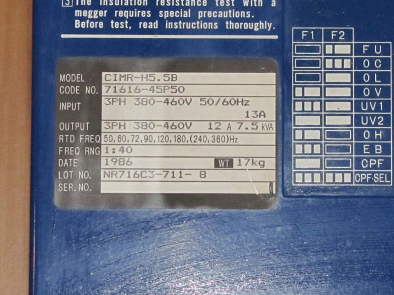 YASKAWA Varispeed CIMR-H5.5B 7.5 kva 10 HP H5.5B CIMRH5.5B New