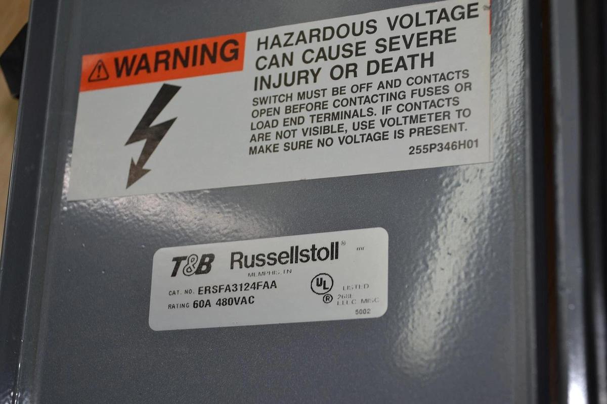 Used RUSSELLSTOLL THOMAS & BETTS ERSFA3124FAA 60 AMP 480vac Interlock Switcn NEW