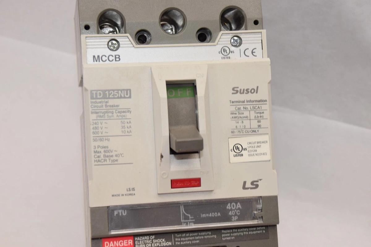 Used SUSOL LS TD125NU, MCCB , LSCA1 40A Amp 3Pole 50/60Hz Industrial Circuit Breaker