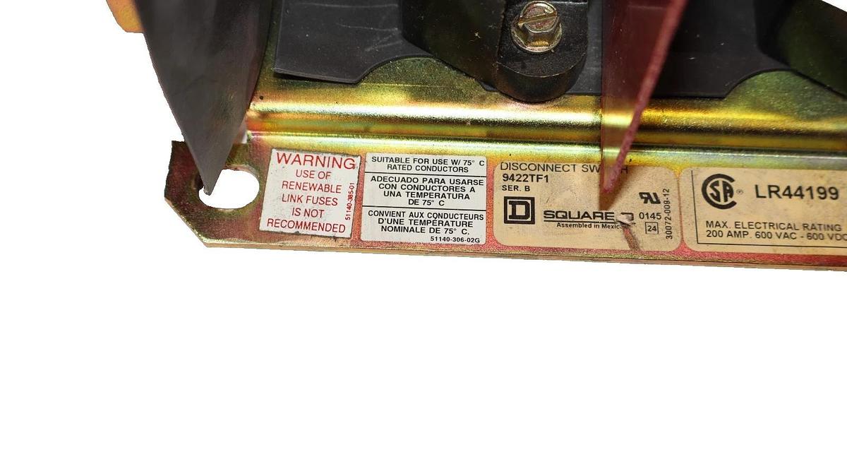 Used Square D Operating Switch Mechanism Disconnect 9422TF1 Ser B 200A 200Amp 600v