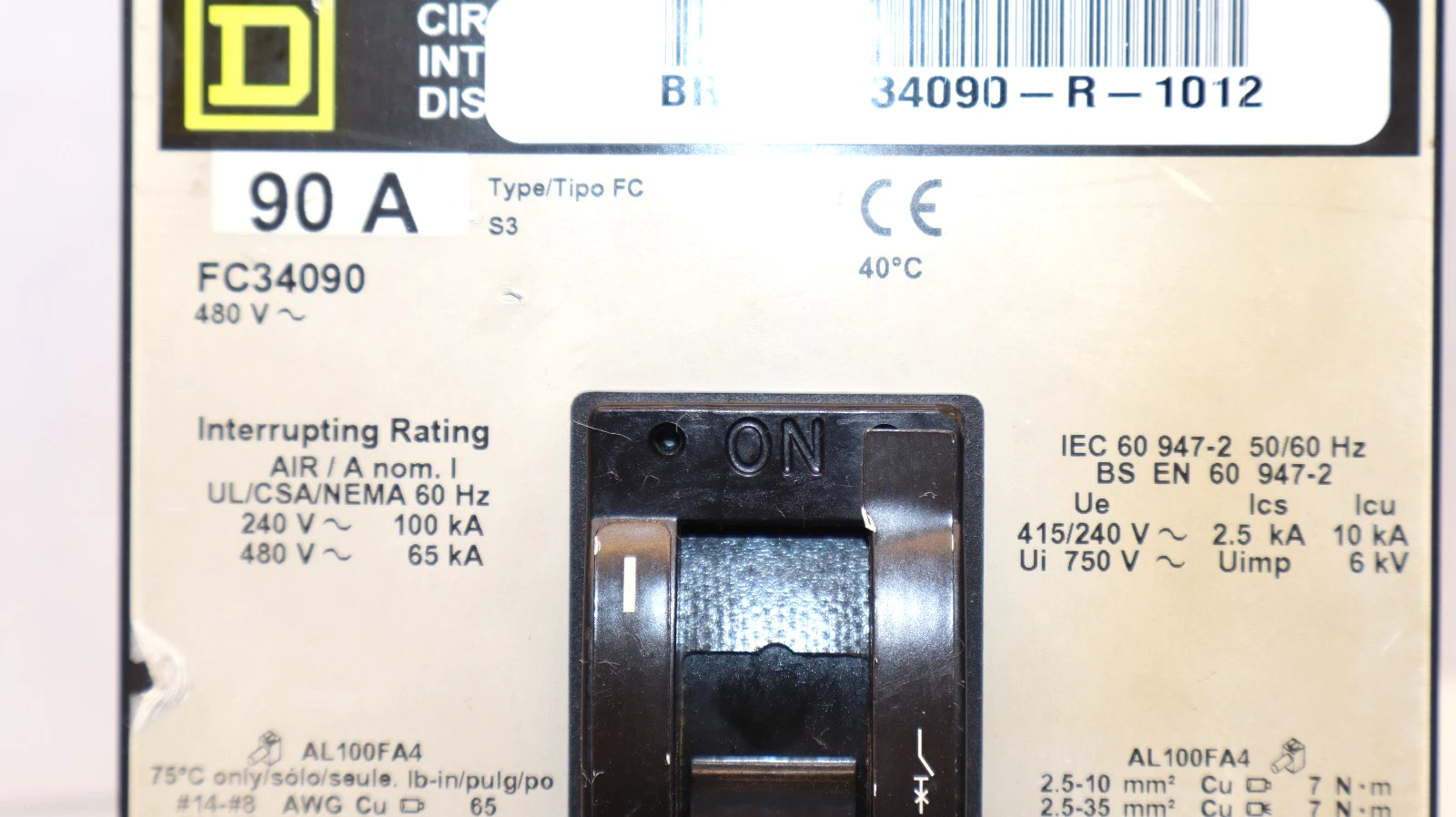 Used Square D 90A Circuit Breaker Thermal-Magnetic FC34090 90 Amp 3P