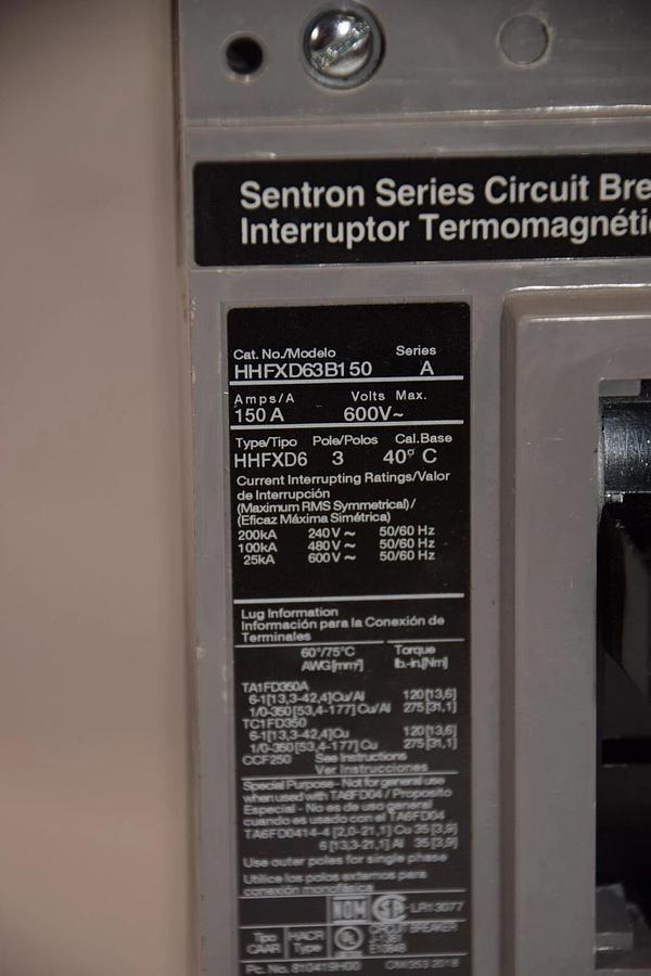 Used SIEMENS / SENTRON HHFXD63B150 150A Amp Series A 600V 3Pole Circuit Breaker