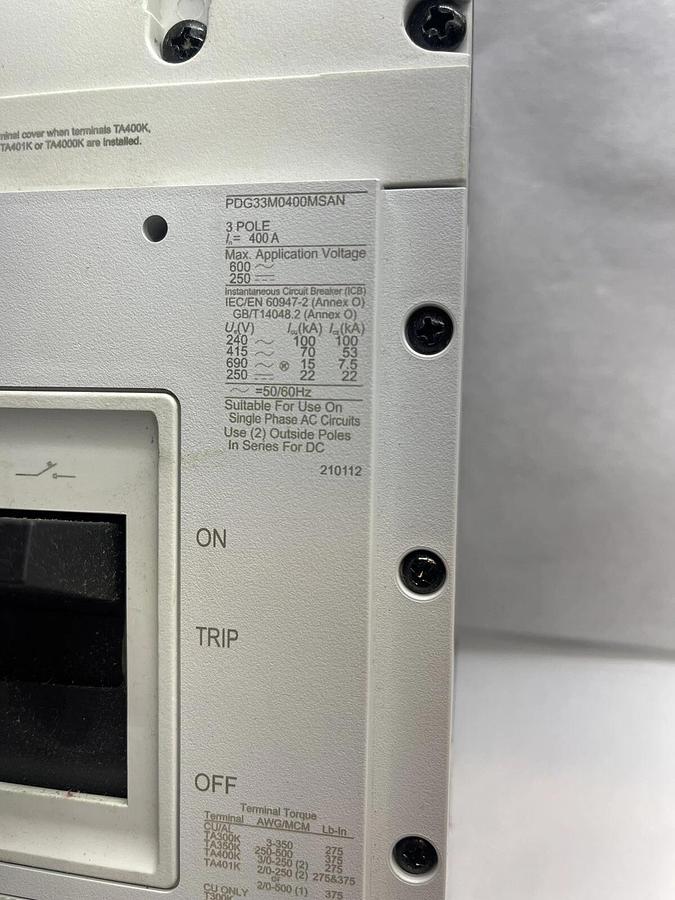 Cutler Hammer EATON Circuit Breaker: 400 A Amps, PDG33M0400MSAN, PDG3
