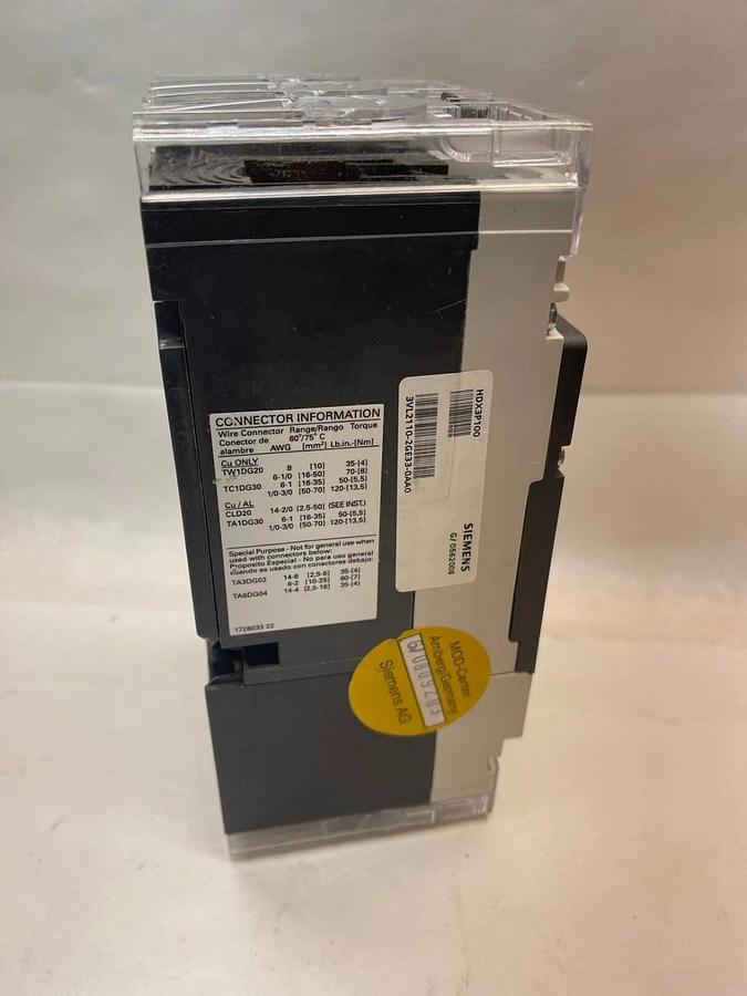 Used SIEMENS HDGA 3vl2110-2ge33-0aa0 CIRCUIT BREAKER 600V 100 Amp 100 A HDX3P100