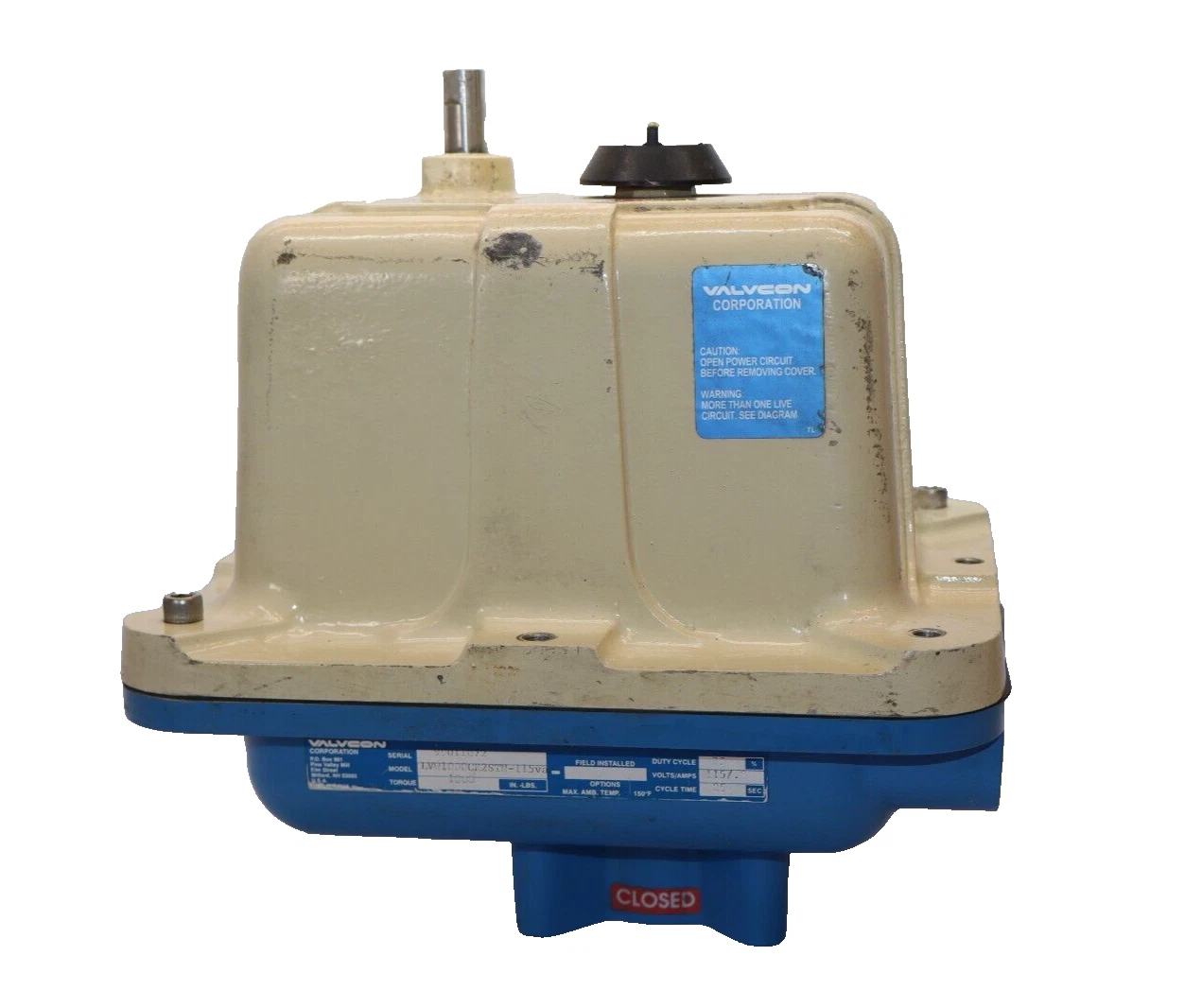 Used VALVCON Corp Valve Actuator LVW1000CK2STN-115vac LVW1000CK2STN 115v