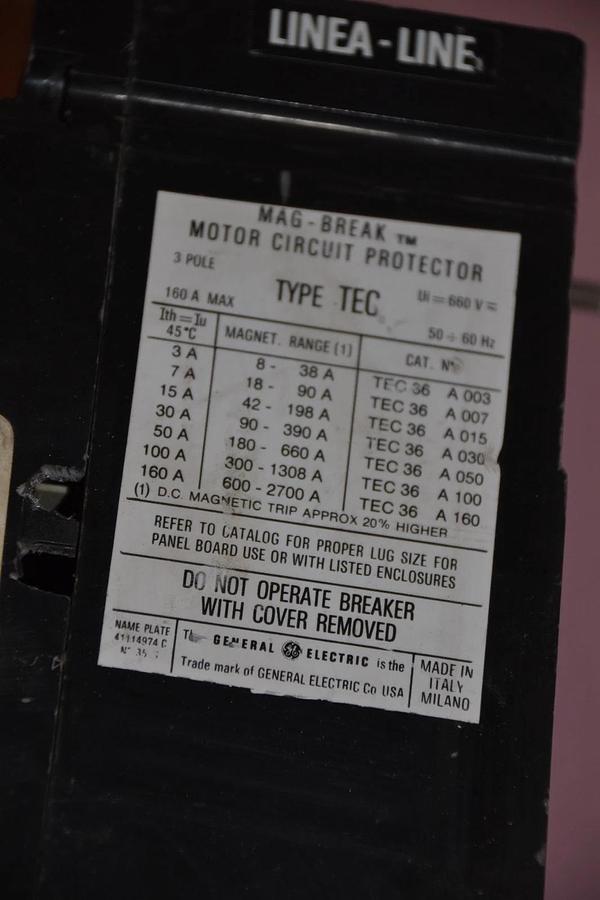 Used GENERAL ELECTRIC SWITCH MAG-BREAK MOTOR CIRCUIT PROTECTOR TEC 36 A 100 TEC36A100