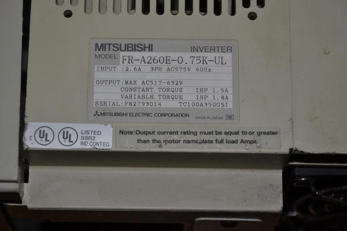 Used Mitsubishi Inverter Freqrol-A200 Drive FR-A260E-0.75K-UL 575v 3ph 1hp