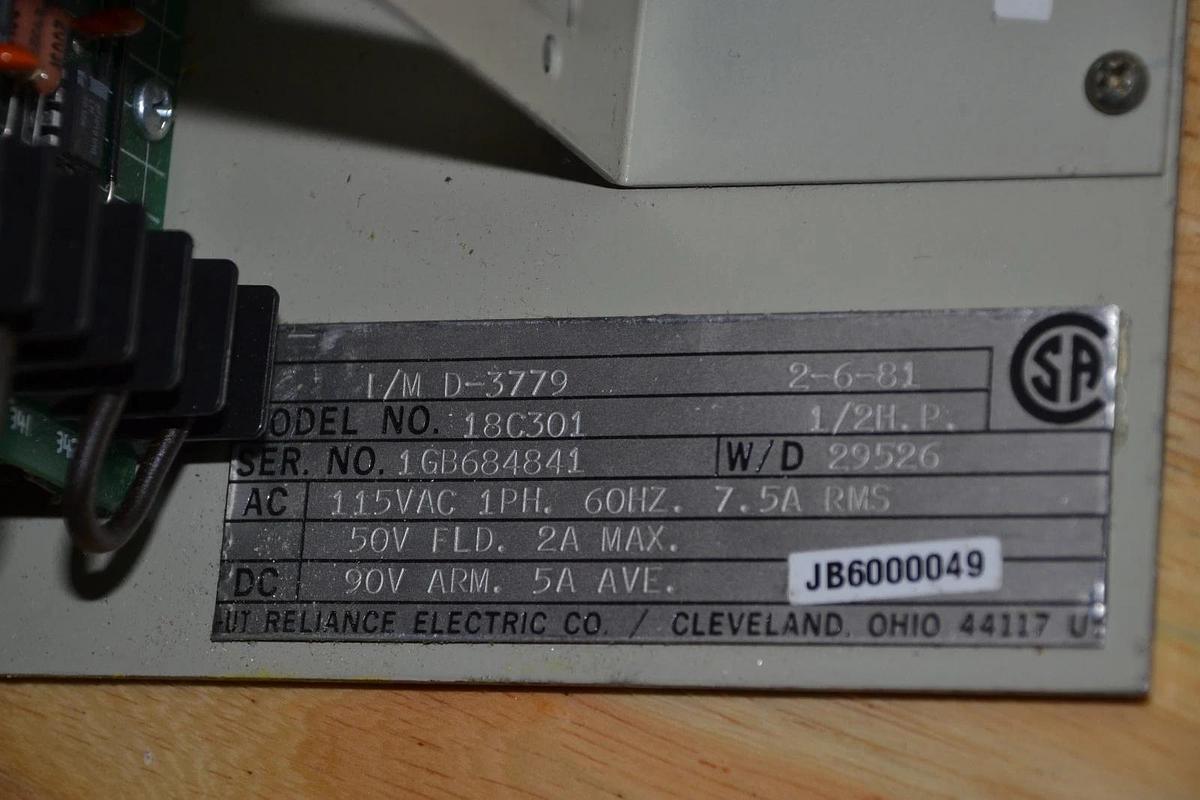 Used Reliance Flexpak 104 VS Drive 18C301 1/2hp .5hp 115vac 1ph 7.5A