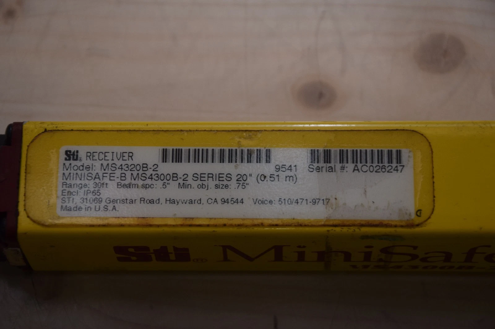 Used STI MS4320B-2 MINISAFE 20" RECEIVER SAFETY LIGHT CURTAIN