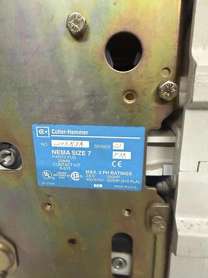 Refurbished Cutler-Hammer C10KN3A SIZE 7 Contactor , C1, 120 Volt coil, 810A, 810 Amp Refurb