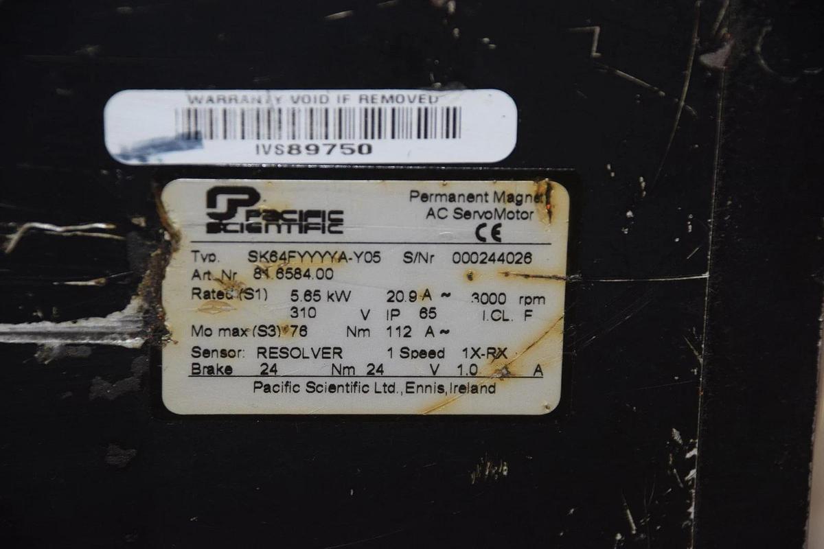 Used PACIFIC SCIENTIFIC SK64FYYYYA-Y05 3000 RPM PERMANENT MAGNET AC SERVO MOTOR