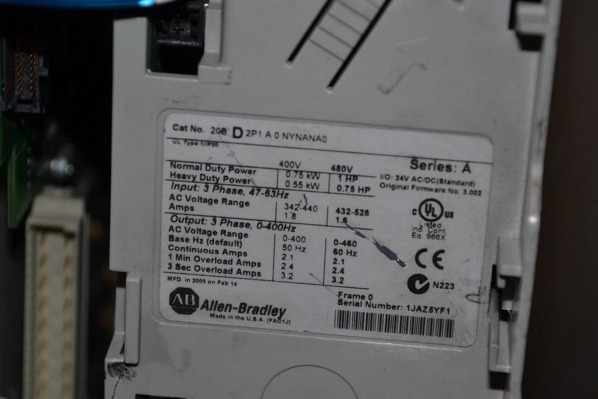 Used ALLEN BRADLEY 20B D 2P1 A 0 NYNANA0 20BD2P1A0NYNANA0  1HP  AC DRIVE