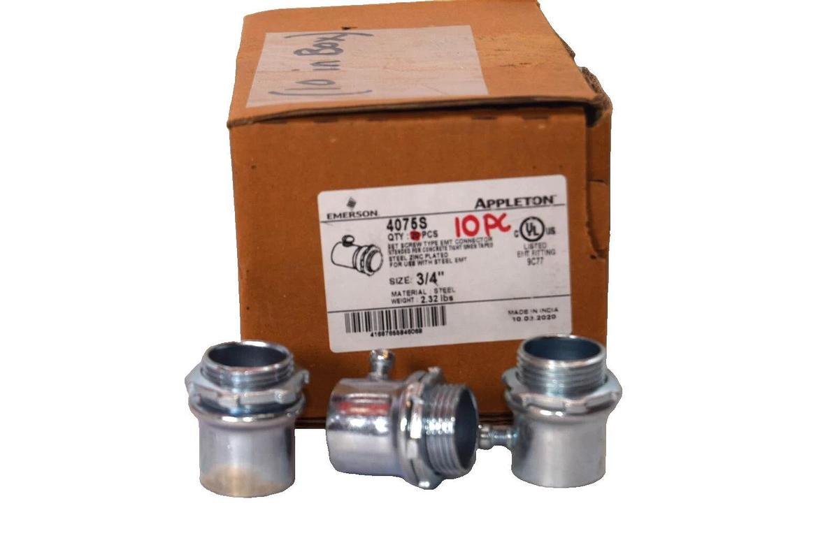 (NEW - Lot of 10) APPLETON 4075S 3/4" Set Screw Type EMT Connector