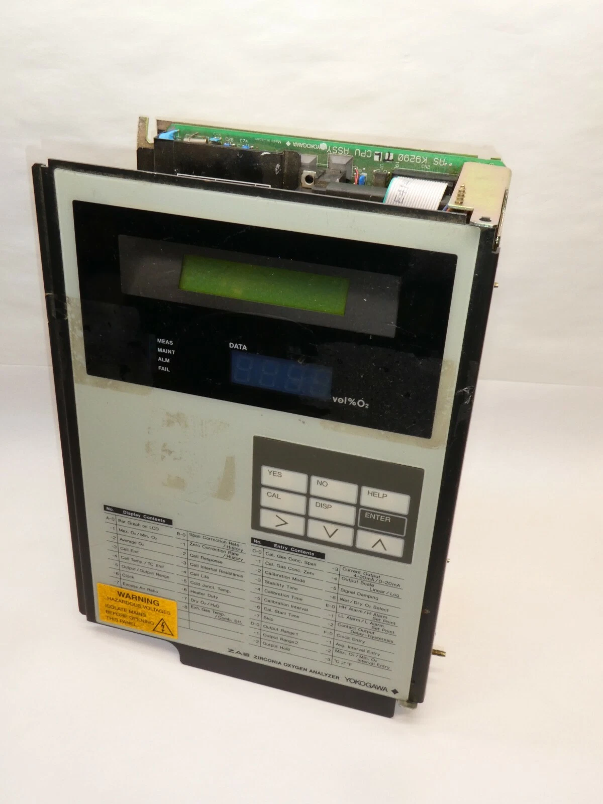 Used YOKOGAWA ZA8 ZIRCONIA OXYGEN ANALYZER AS K9290 TL