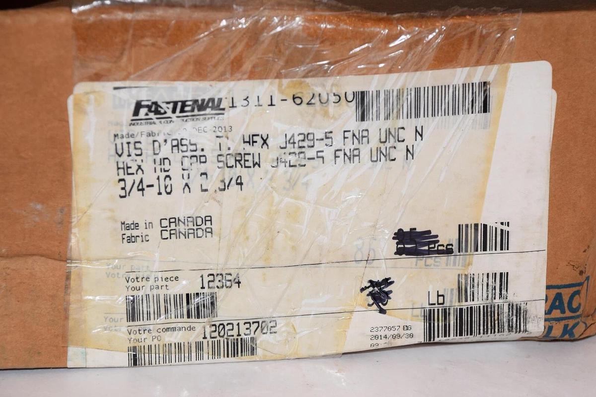 (NEW - Box of 60) FASTENAL HCS 3/4-10 x 2-3/4 P5 Grade 5 Hex HD Cap Screw J429-5