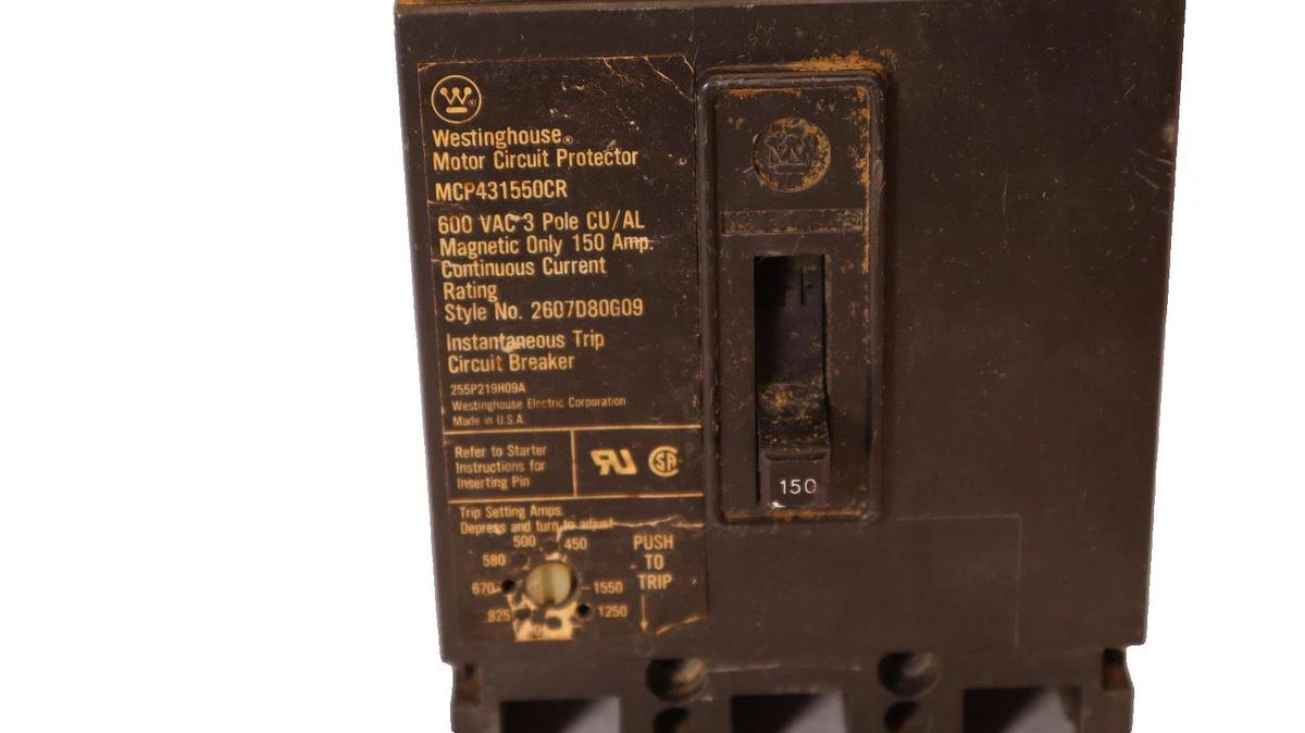 Used WESTINGHOUSE MCP431550CR 150A 600Vac 3P Motor Circuit Breaker