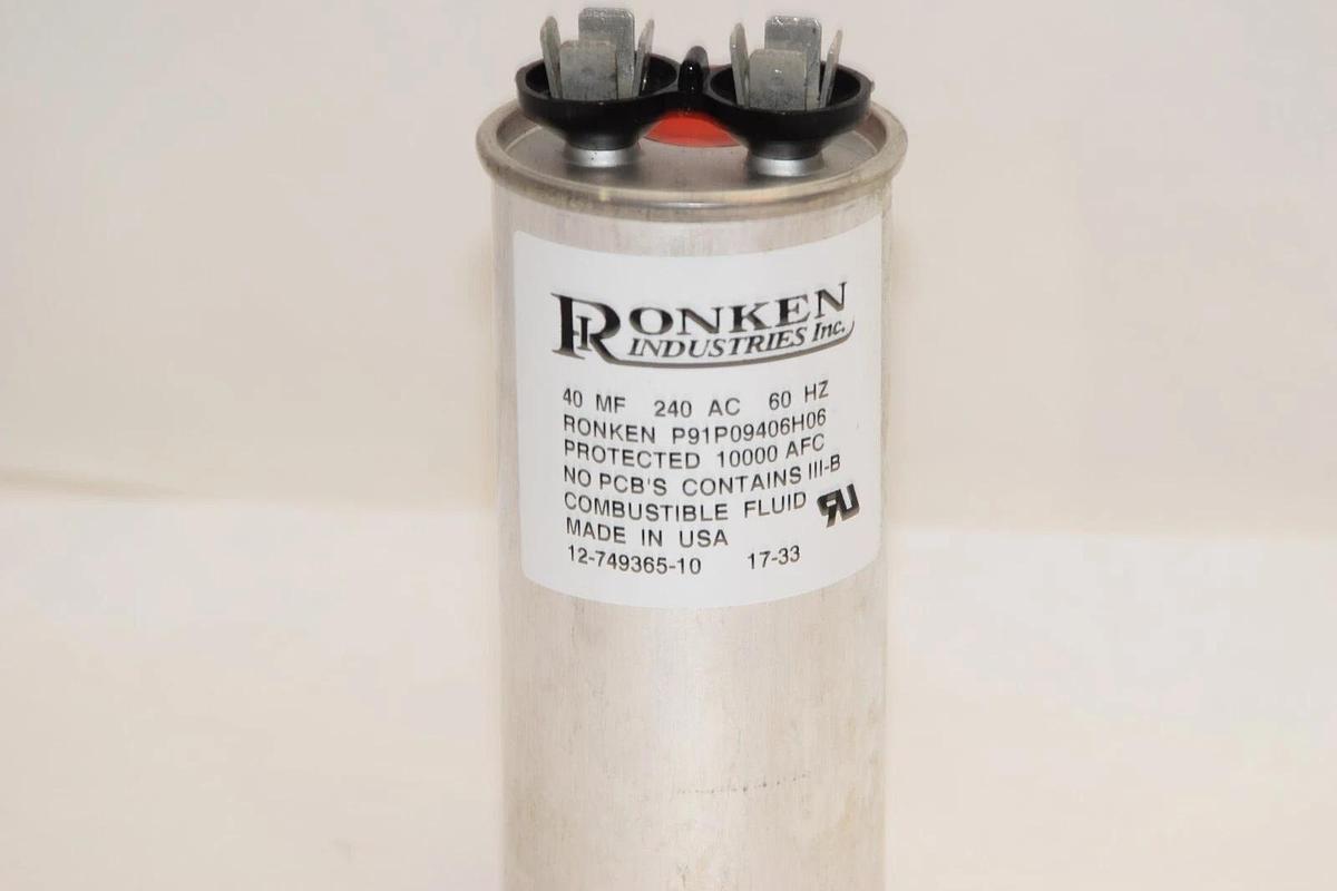 (NEW) RONKEN INDUSTRIES 12-749365-10 P91P09406H06 40mf 240Ac 60Hz Capacitor
