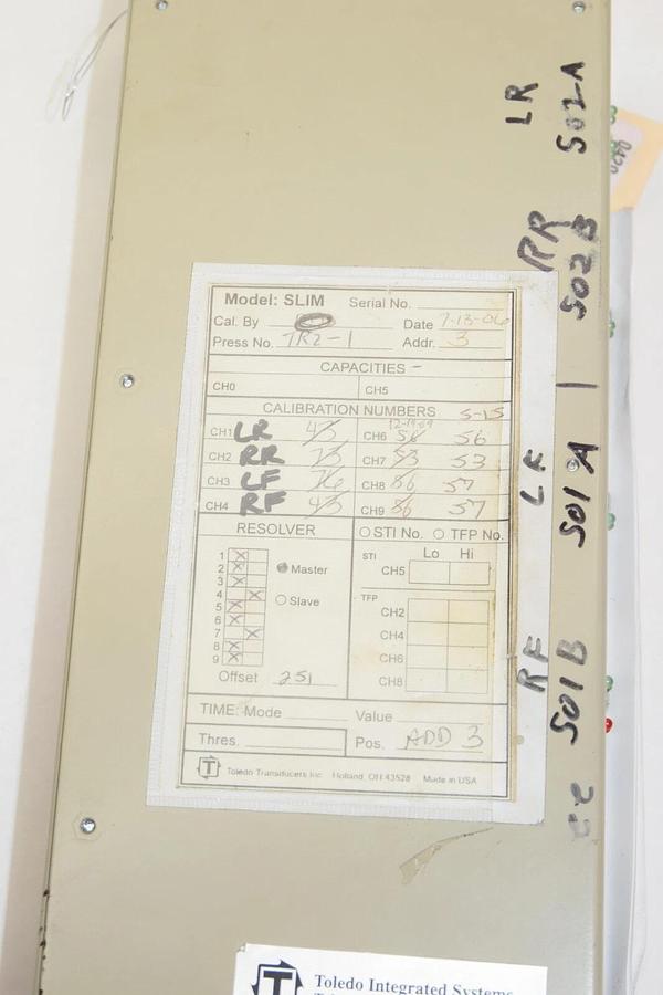Used TOLEDO TRANSDUCERS INC. SLM-4-CCM Tonnage Monitor System USA
