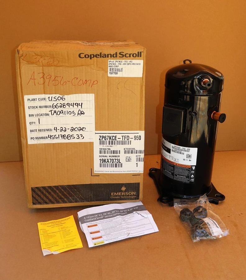 Copeland Emerson Scroll Compressor ZP67KCE-TFD-950 410a ZP67KCETFD950 460v (NEW)