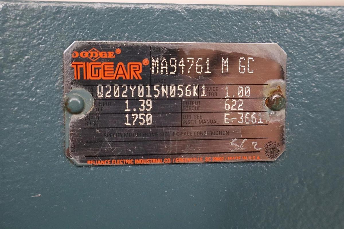 Refurbished Dodge Tigear Gear Box Speed Reducer Q202Y015N056K1 1.39Hp 1750rpm 1" Shaft SF 1