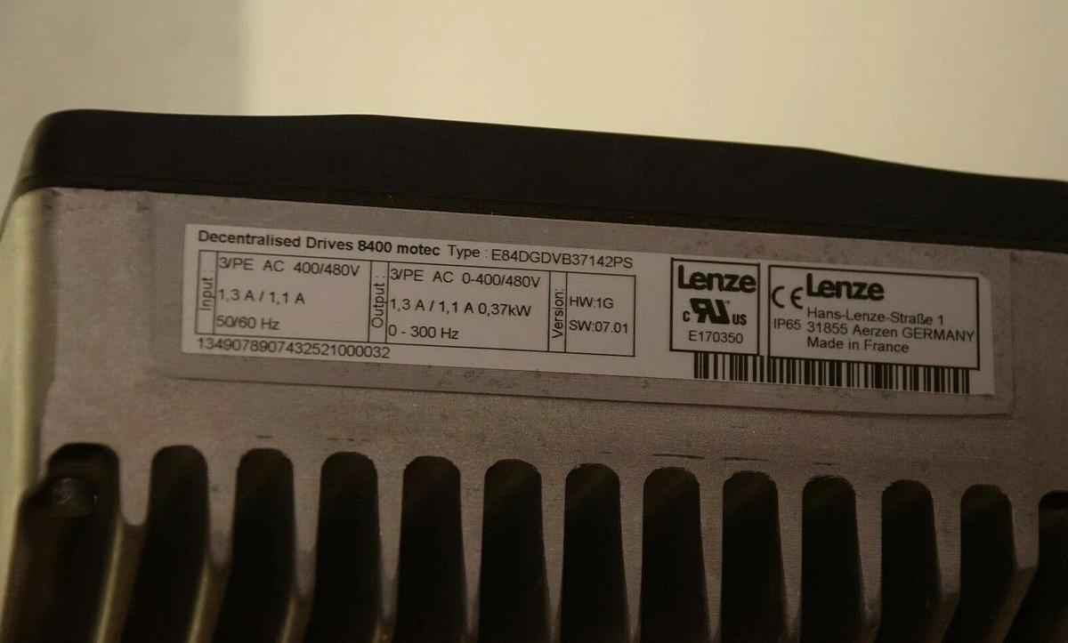 Used Lenze Decentralised Driver Motec 8400 VFD E84DGDVB37142PS E84DGVN1E 400/480v