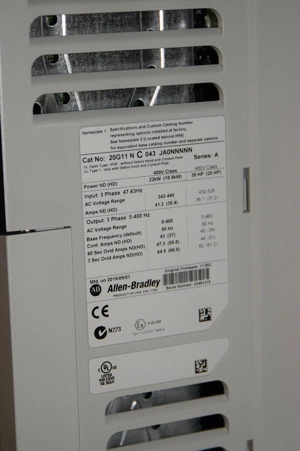 Allen Bradley 20G AC Drive 22kW 20g11nc043ja0nnnnn 400V 30hp