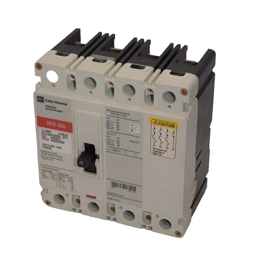 CUTLER HAMMER Circuit Breaker HFD65k HFD4015 15A 15 Amp 600v 4p Therm Mag NEW