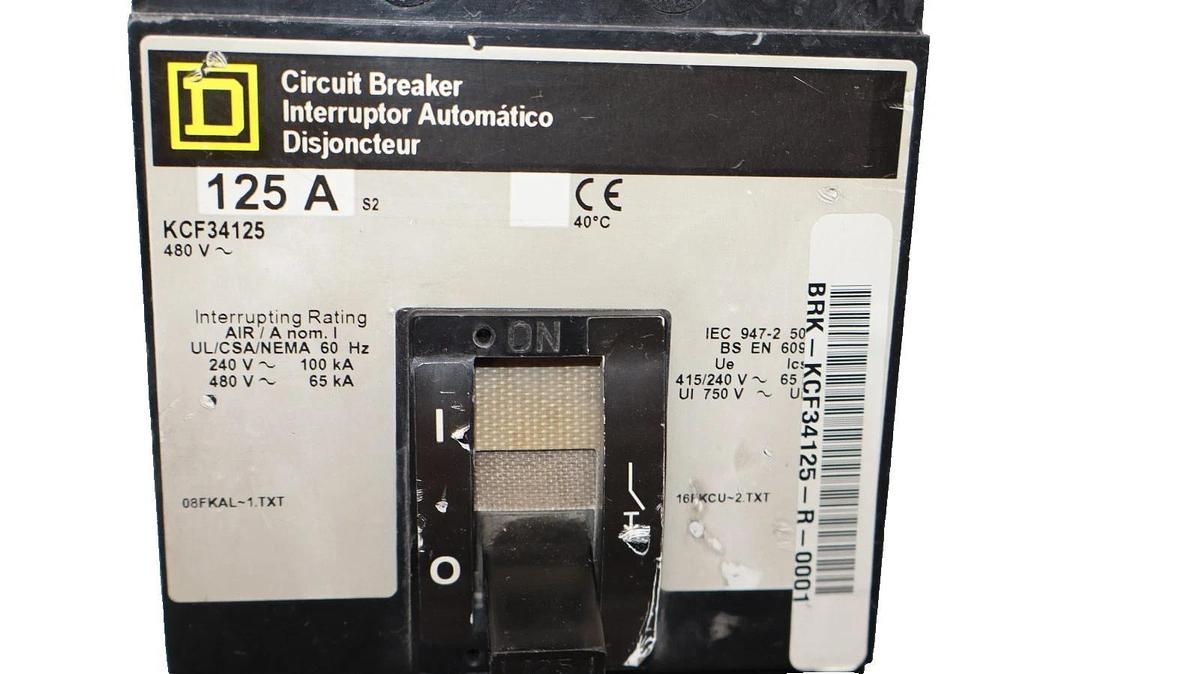 Used Square D 125a Circuit Breaker KCF34125  125 Amp 3P 480V