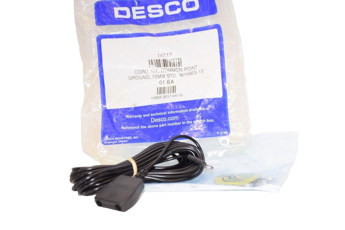 (NEW) DESCO 14213 Common Point Ground Cord Kit 10mm std w 1meg 15'