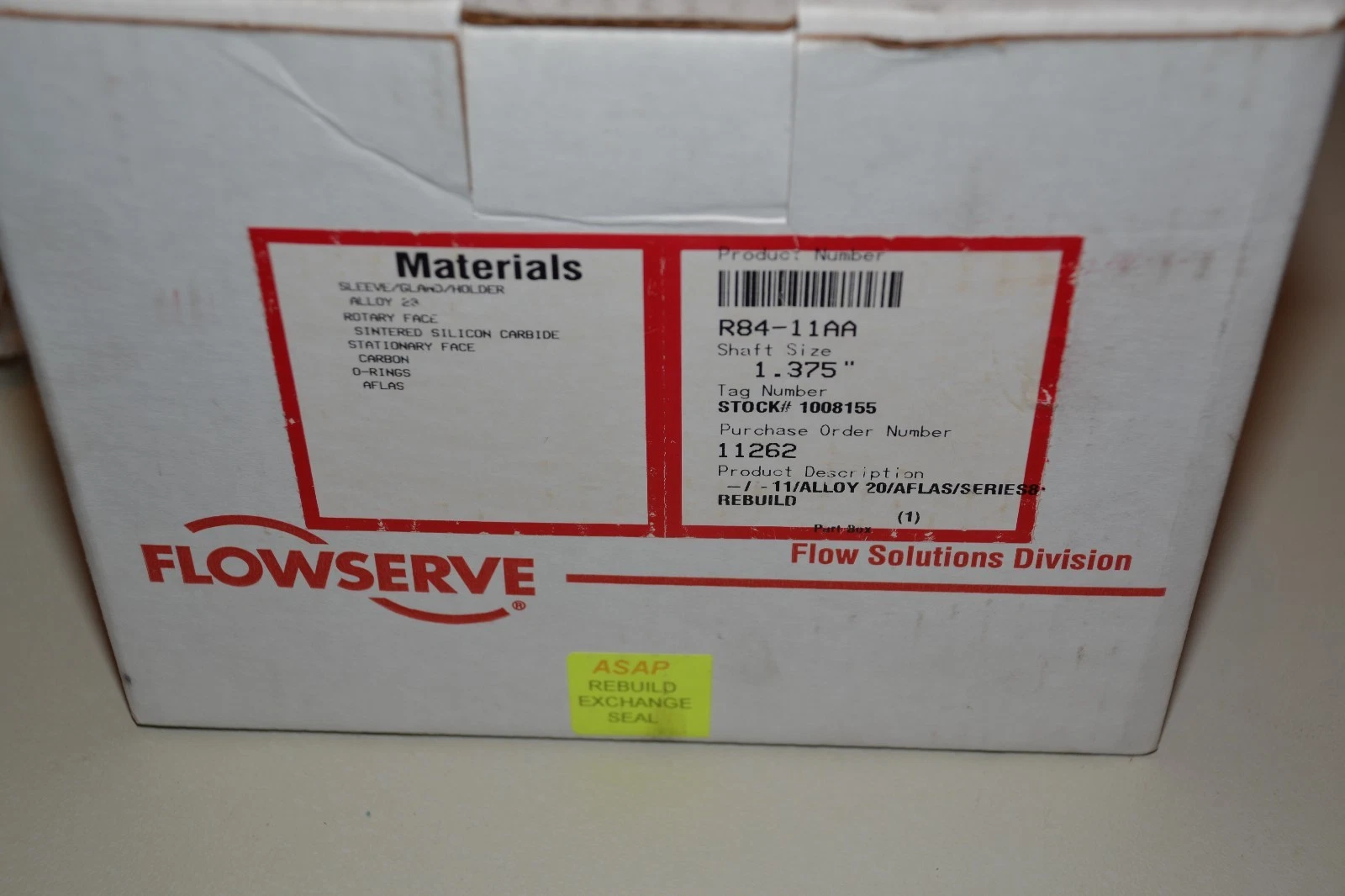 Flowserve Single Cartridge Seal R84-11AA R8411AA 1.375" Alloy 20 NEW