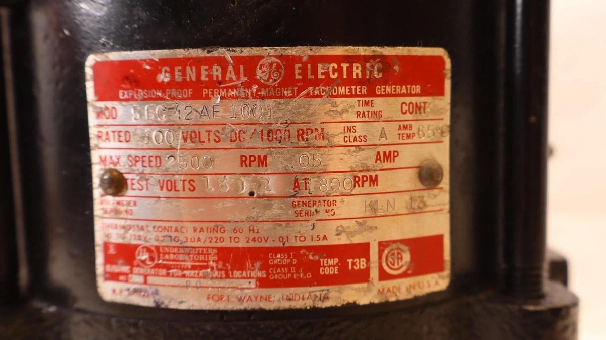 Refurbished General Electric GE Tachometer Generator 5BC-42 AE 1001 100vdc 5BC42AE1001